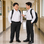 Pack of 2 Black Plus Size Half Elastic With Zip & Clip Boys School Trousers