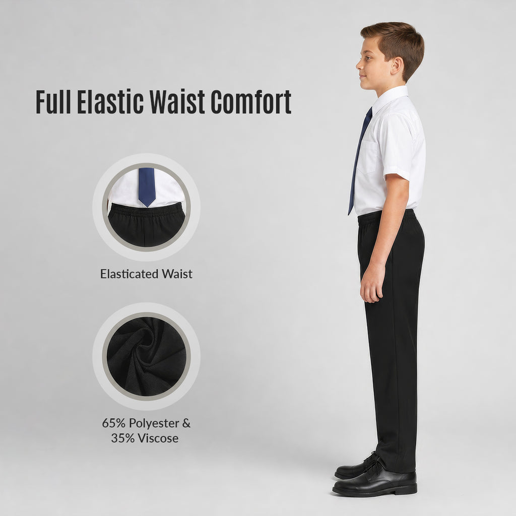 Black Slim Fit Full Elastic Boys School Trouser