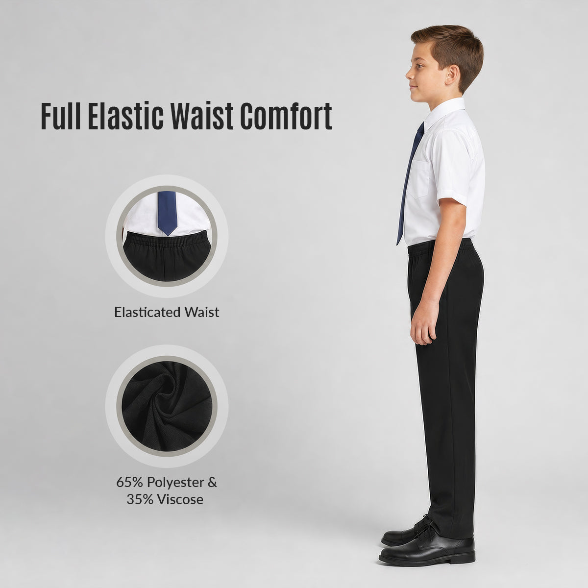 Black Slim Fit Full Elastic Boys School Trouser