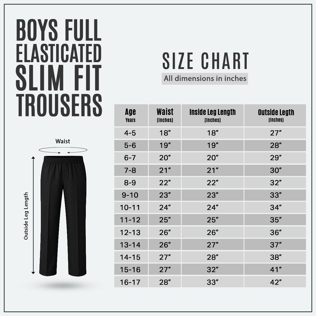 Pack of 2 Black Slim Fit Full Elastic Boys School Trousers
