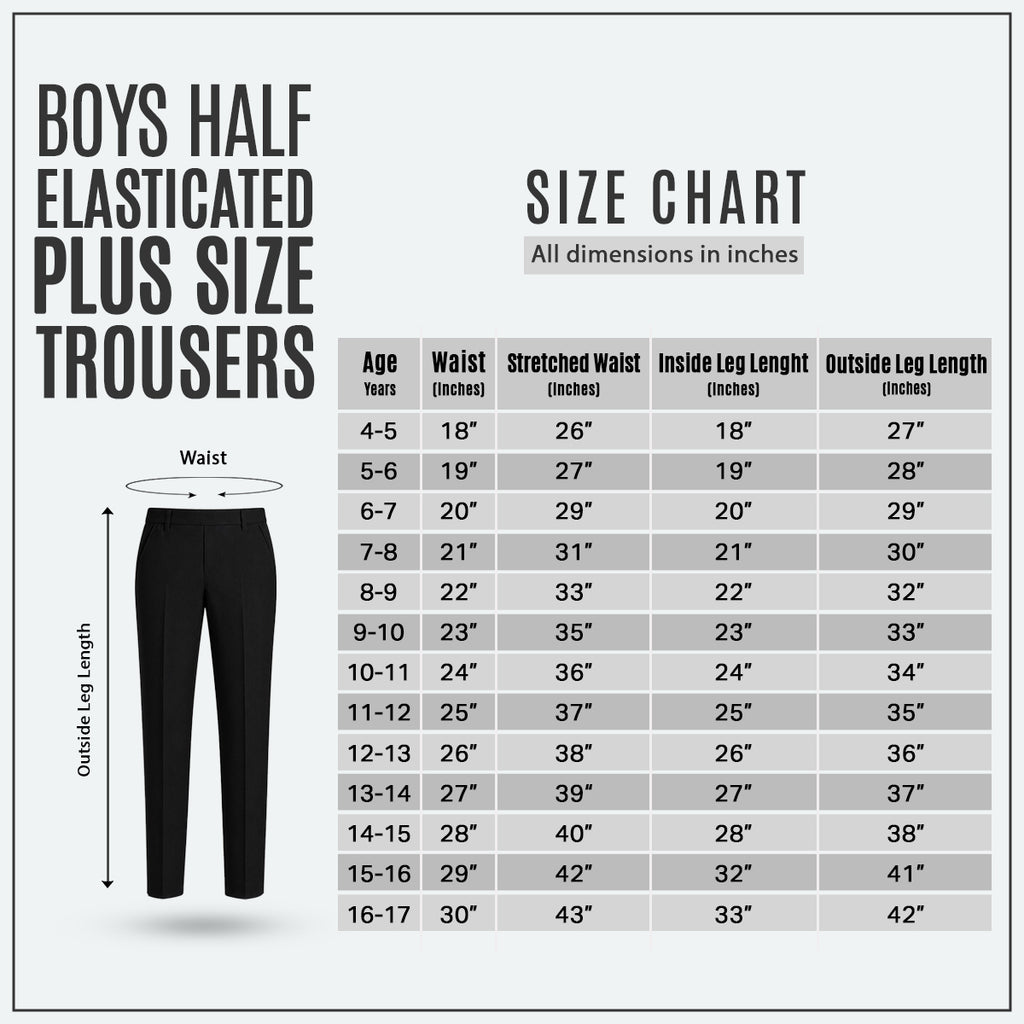Pack of 2 Black Plus Size Half Elastic Pull Up Boys School Trousers