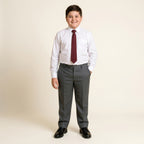 Pack of 2 Grey Plus Size Half Elastic Pull Up Boys School Trousers