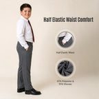 Pack of 2 Grey Plus Size Half Elastic Pull Up Boys School Trousers