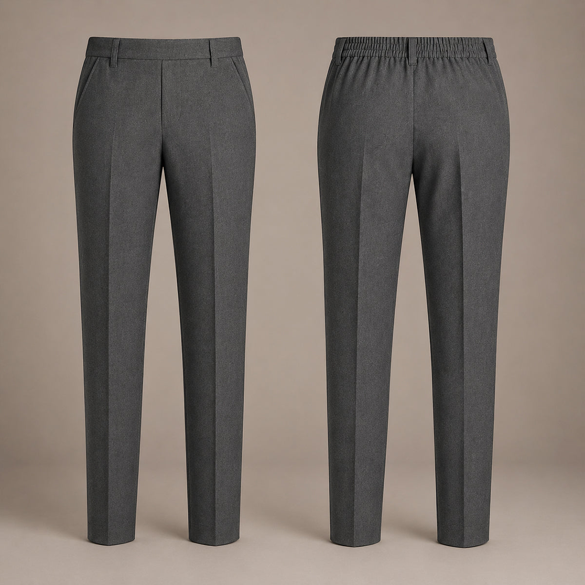 Pack of 2 Grey Plus Size Half Elastic Pull Up Boys School Trousers