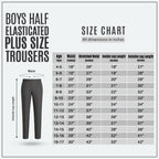Pack of 2 Grey Plus Size Half Elastic Pull Up Boys School Trousers