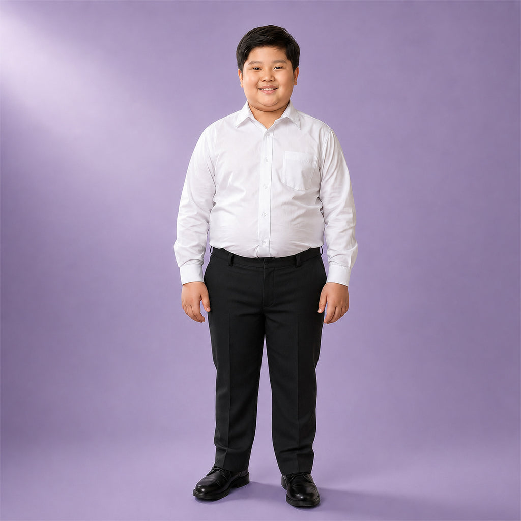 Black Plus Size Half Elastic With Zip & Clip Boys School Trouser