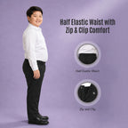 Black Plus Size Half Elastic With Zip & Clip Boys School Trouser