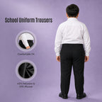 Black Plus Size Half Elastic With Zip & Clip Boys School Trouser