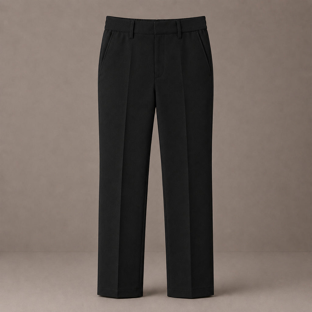 Black Plus Size Half Elastic With Zip & Clip Boys School Trouser