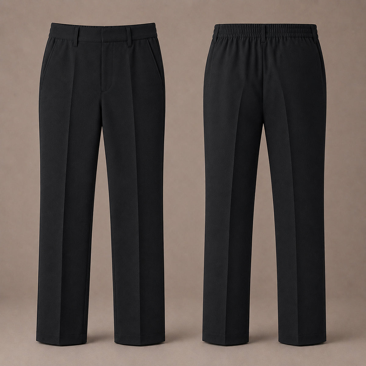 Black Plus Size Half Elastic With Zip & Clip Boys School Trouser