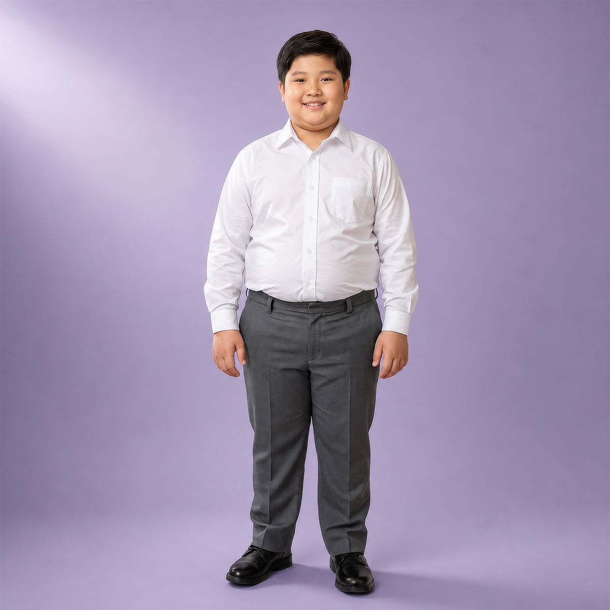 Grey Plus Size Half Elastic With Zip & Clip Boys School Trouser