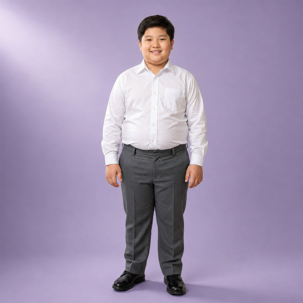 Pack of 2 Grey Plus Size Half Elastic With Zip & Clip Boys School Trousers