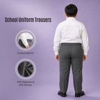 Pack of 2 Grey Plus Size Half Elastic With Zip & Clip Boys School Trousers