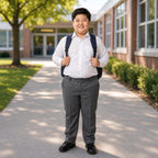 Grey Plus Size Half Elastic With Zip & Clip Boys School Trouser