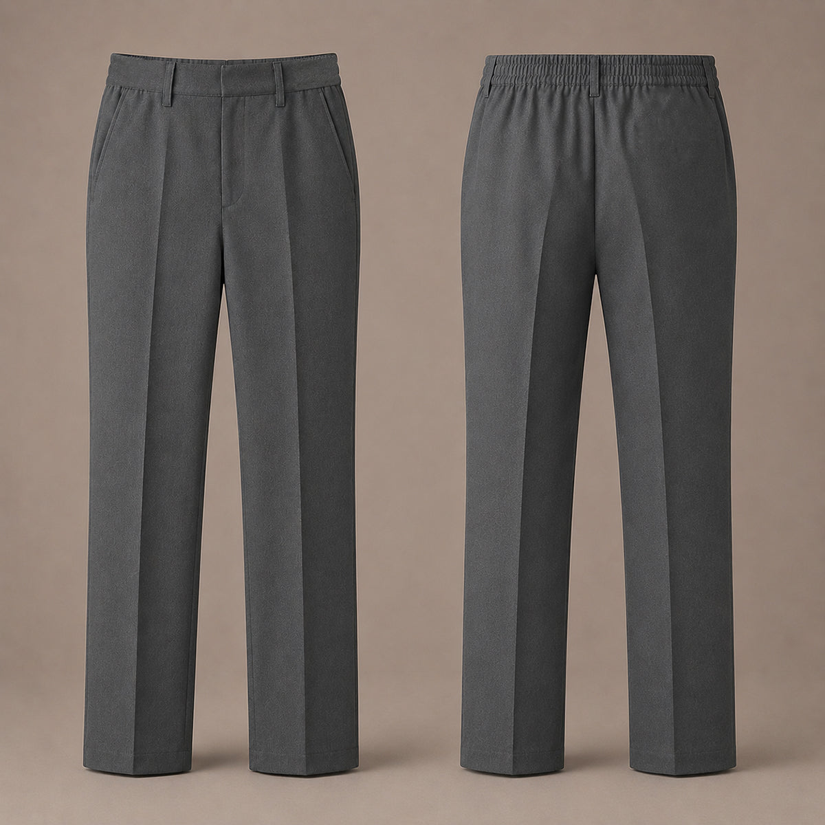 Grey Plus Size Half Elastic With Zip & Clip Boys School Trouser