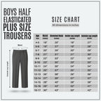 Grey Plus Size Half Elastic With Zip & Clip Boys School Trouser