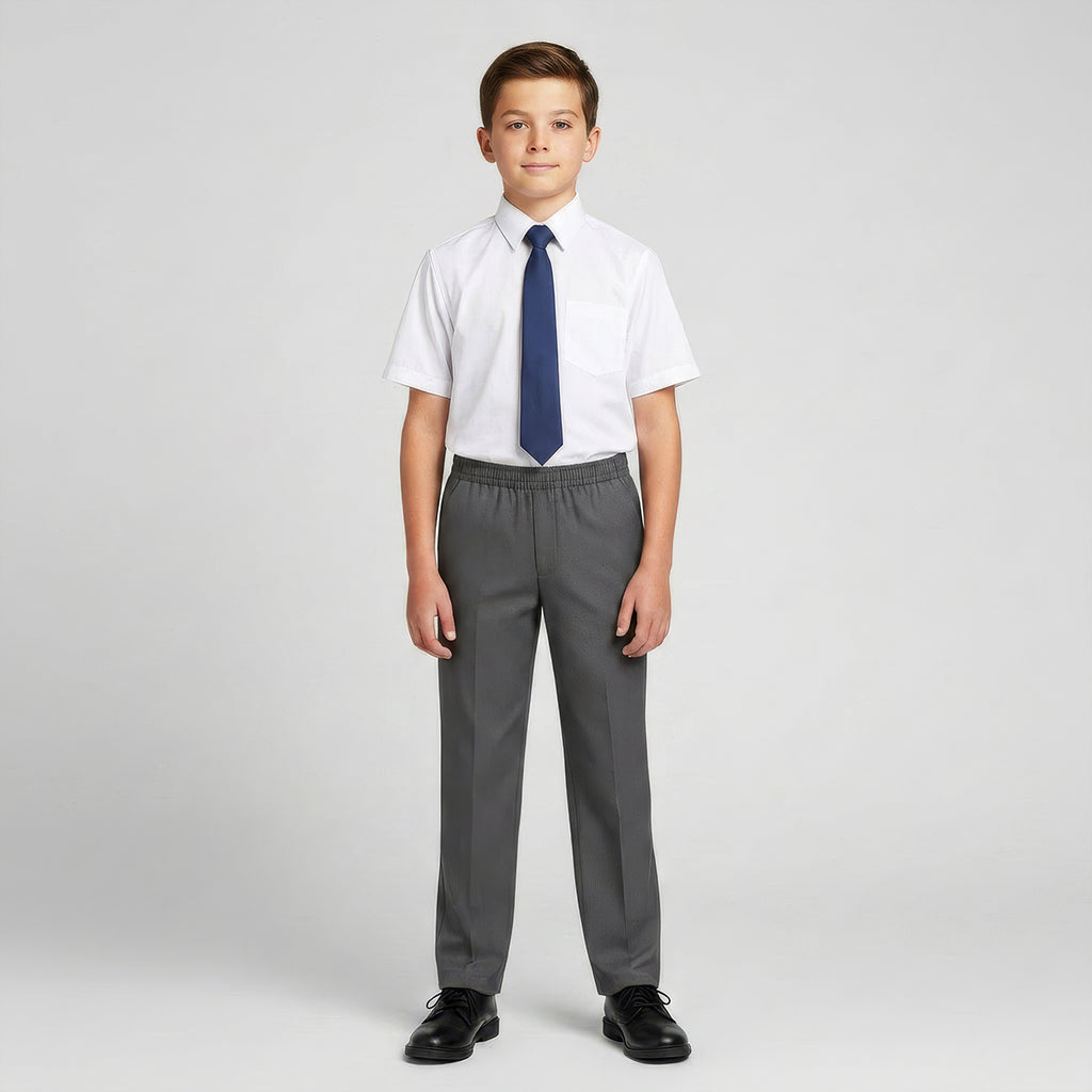 Grey Slim Fit Full Elastic Boys School Trouser