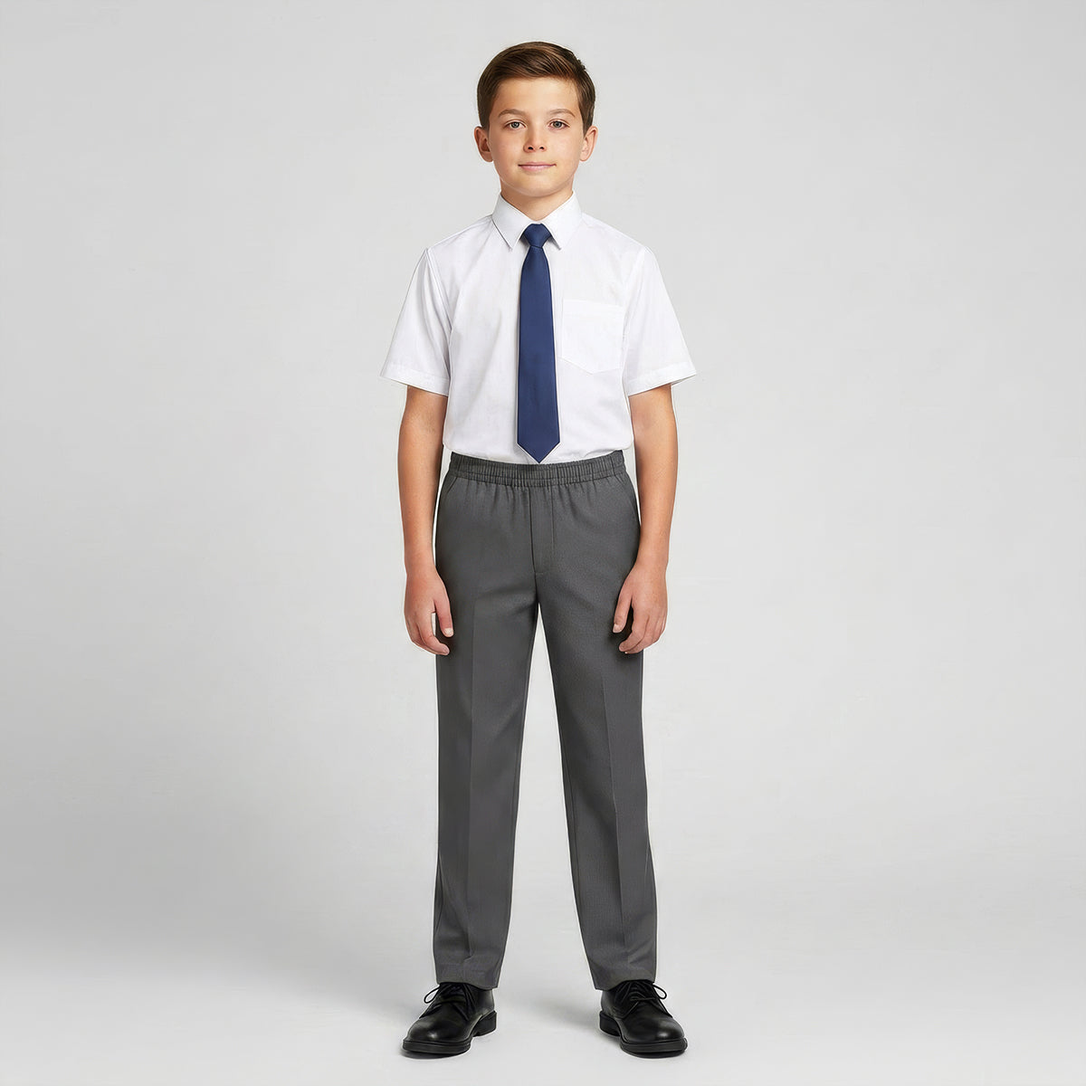Pack of 2 Grey Slim Fit Full Elastic Boys School Trousers
