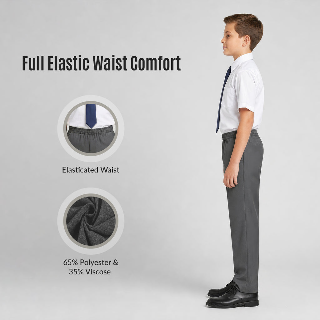 Grey Slim Fit Full Elastic Boys School Trouser