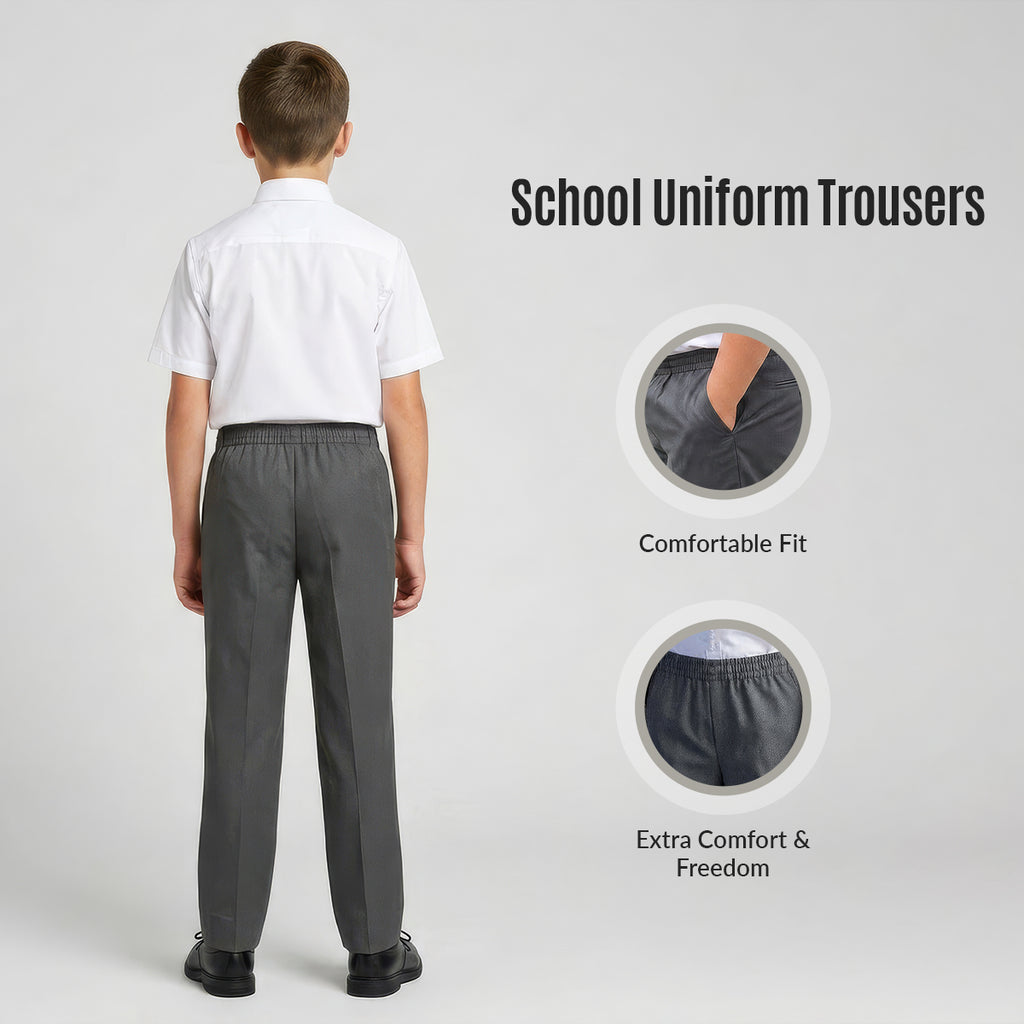 Grey Slim Fit Full Elastic Boys School Trouser