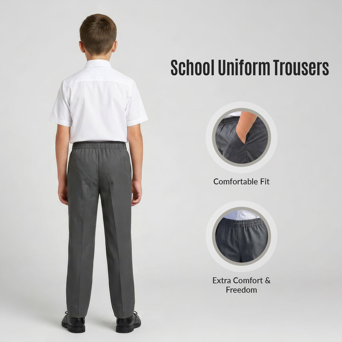 Pack of 2 Grey Slim Fit Full Elastic Boys School Trousers