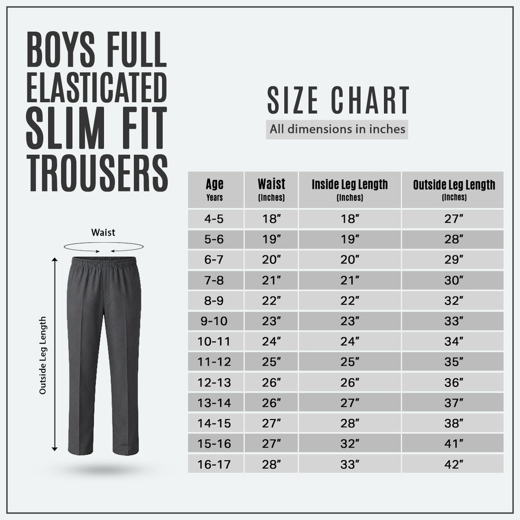 Grey Slim Fit Full Elastic Boys School Trouser