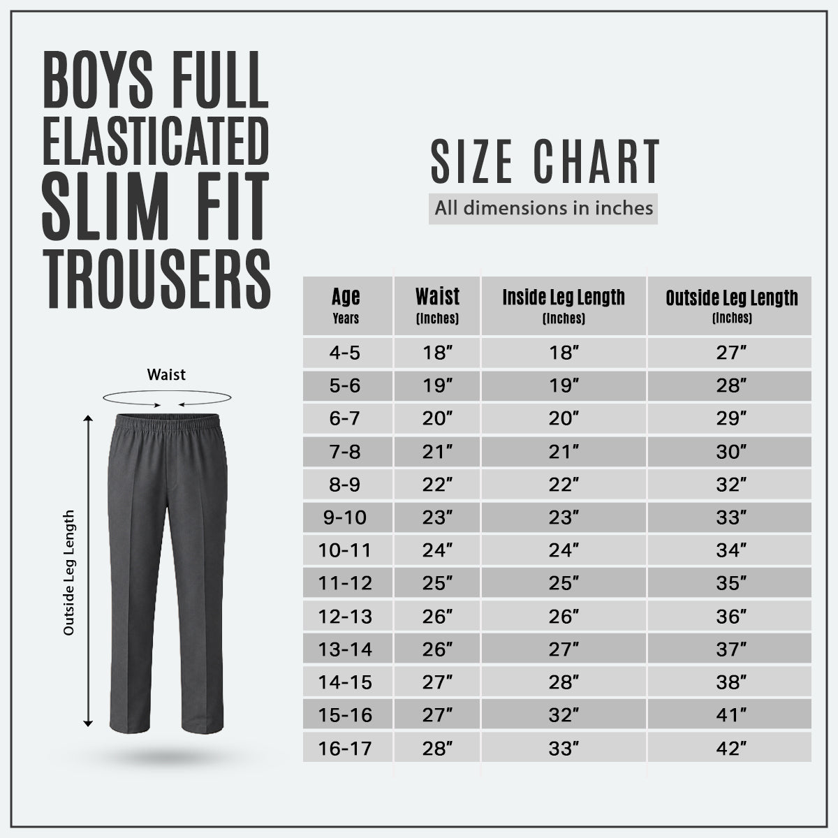 Pack of 2 Grey Slim Fit Full Elastic Boys School Trousers