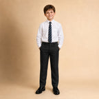 Black Slim Fit Half Elastic Pull Up Boys School Trouser