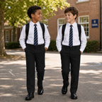 Pack of 2 Black Slim Fit Half Elastic Pull Up Boys School Trousers