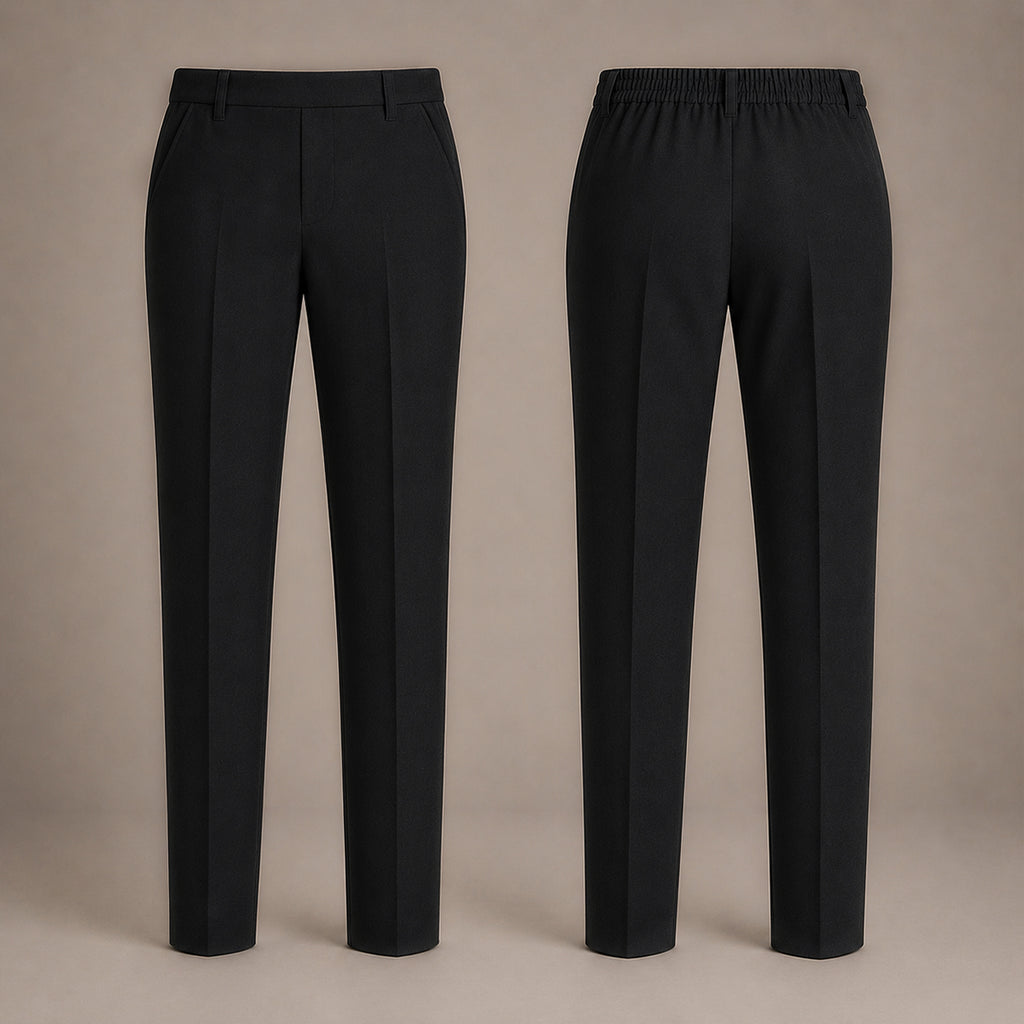 Black Slim Fit Half Elastic Pull Up Boys School Trouser