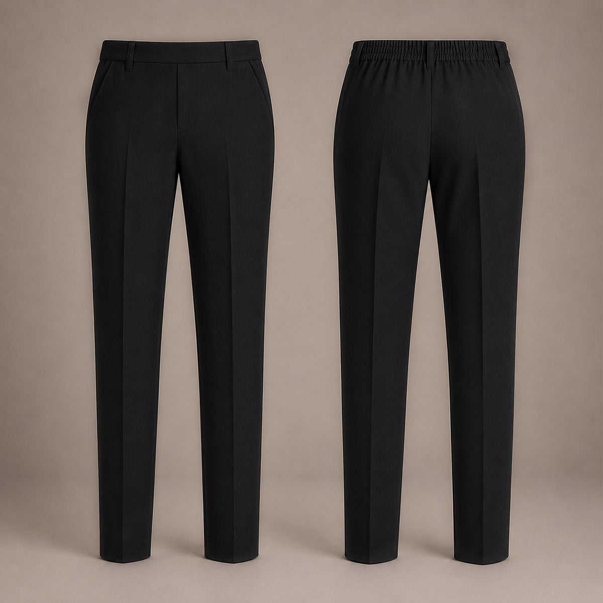 Pack of 2 Black Slim Fit Half Elastic Pull Up Boys School Trousers