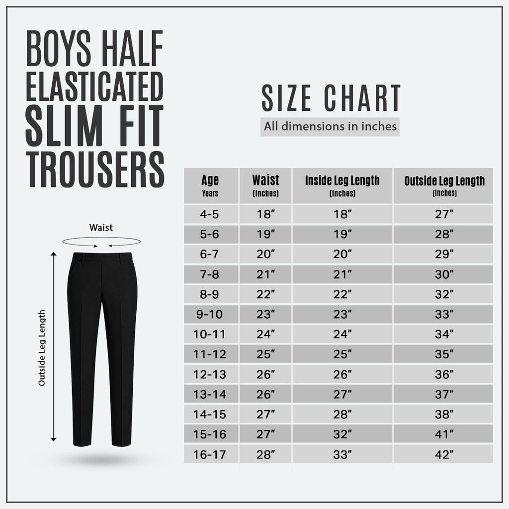 Pack of 2 Black Slim Fit Half Elastic Pull Up Boys School Trousers