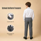 Grey Slim Fit Half Elastic Pull Up Boys School Trouser