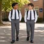 Pack of 2 Grey Slim Fit Half Elastic Pull Up Boys School Trousers