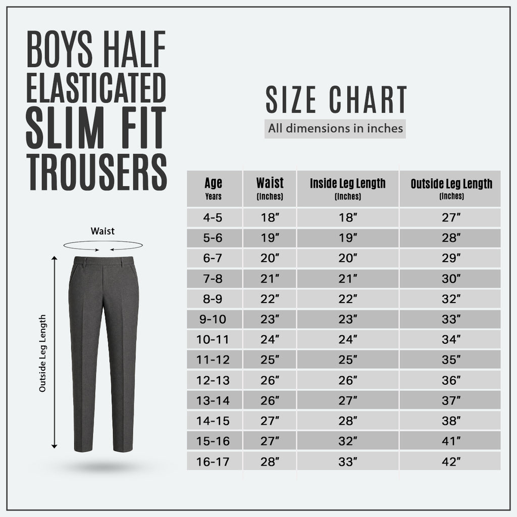 Grey Slim Fit Half Elastic Pull Up Boys School Trouser