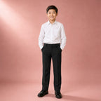 Pack of 2 Black Slim Fit Half Elastic With Zip & Clip Boys School Trousers
