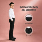 Pack of 2 Black Slim Fit Half Elastic With Zip & Clip Boys School Trousers