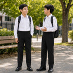 Pack of 2 Black Slim Fit Half Elastic With Zip & Clip Boys School Trousers
