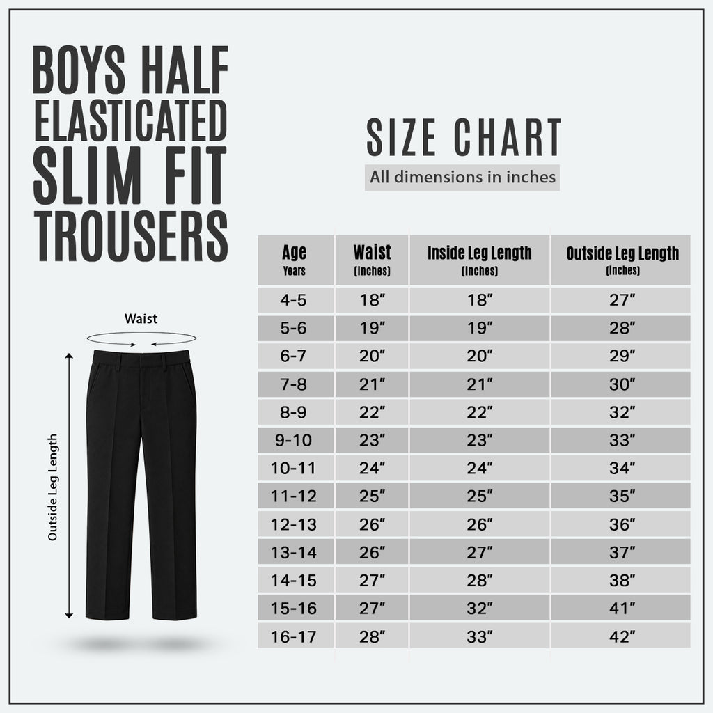 Black Slim Fit Half Elastic With Zip & Clip Boys School Trouser