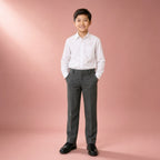 Grey Slim Fit Half Elastic With Zip & Clip Boys School Trouser