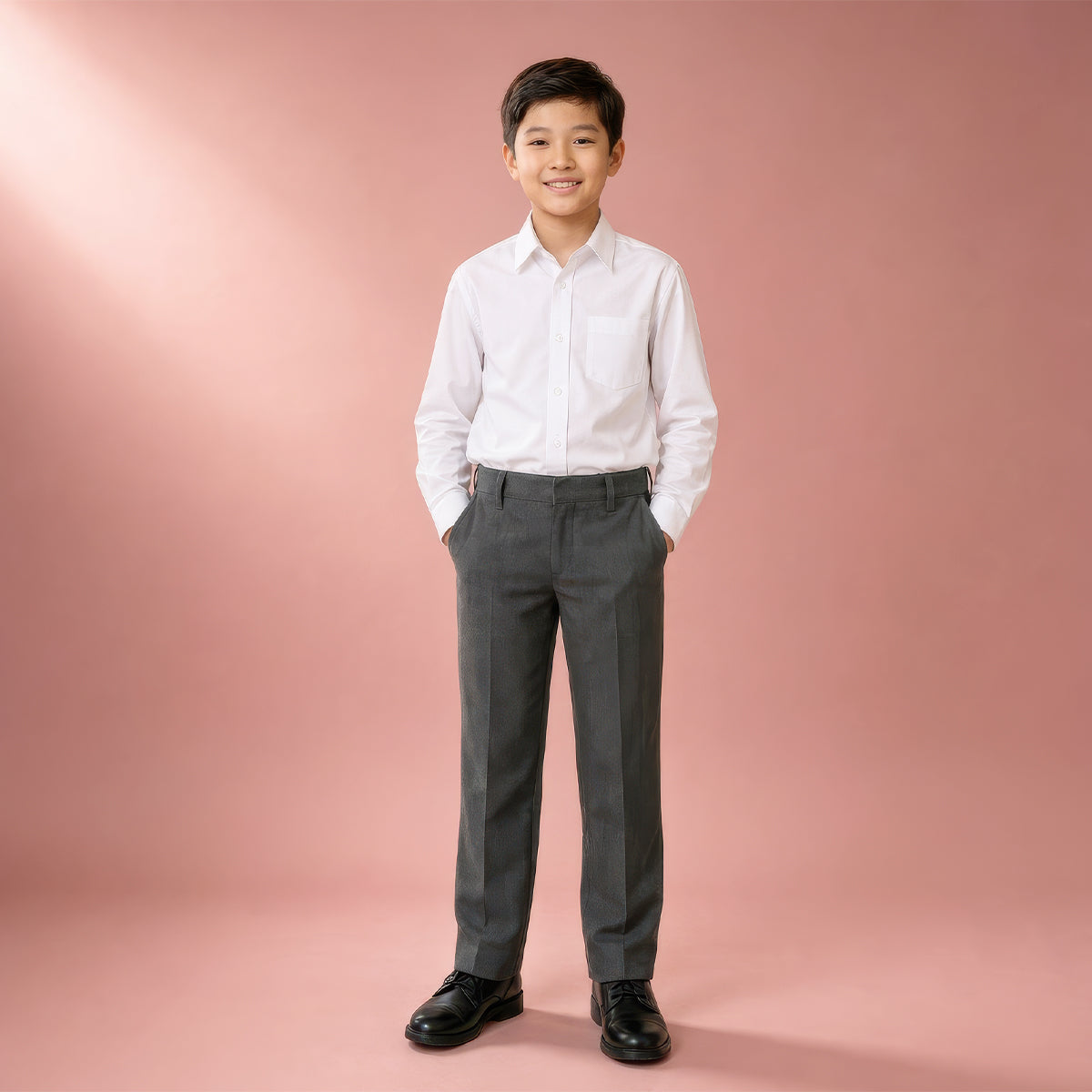 Pack of 2 Grey Slim Fit Half Elastic With Zip & Clip Boys School Trousers