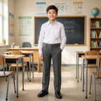 Grey Slim Fit Half Elastic With Zip & Clip Boys School Trouser