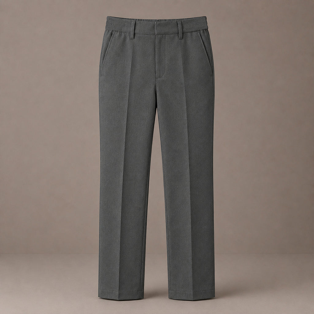 Grey Slim Fit Half Elastic With Zip & Clip Boys School Trouser