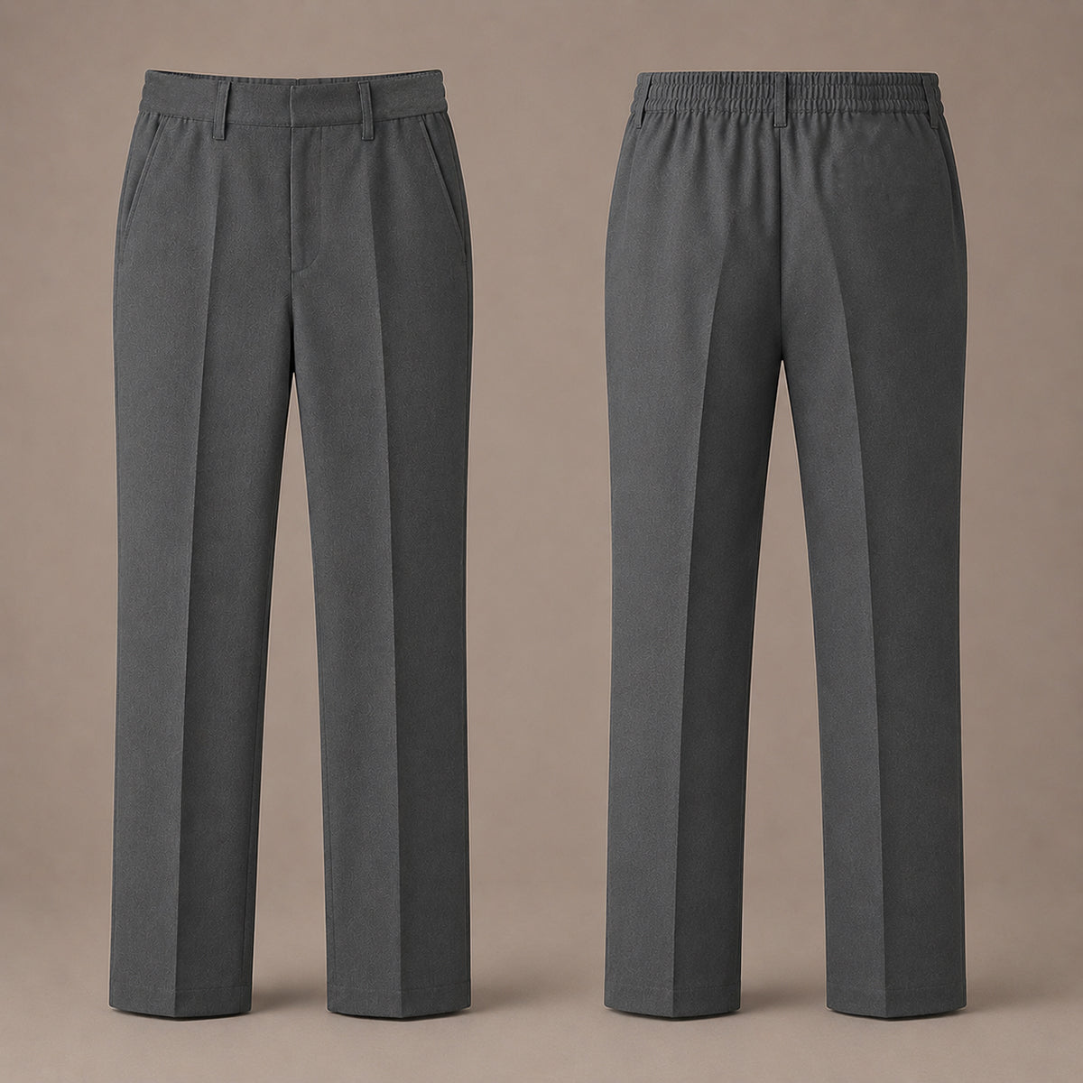 Grey Slim Fit Half Elastic With Zip & Clip Boys School Trouser