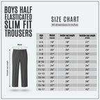 Grey Slim Fit Half Elastic With Zip & Clip Boys School Trouser