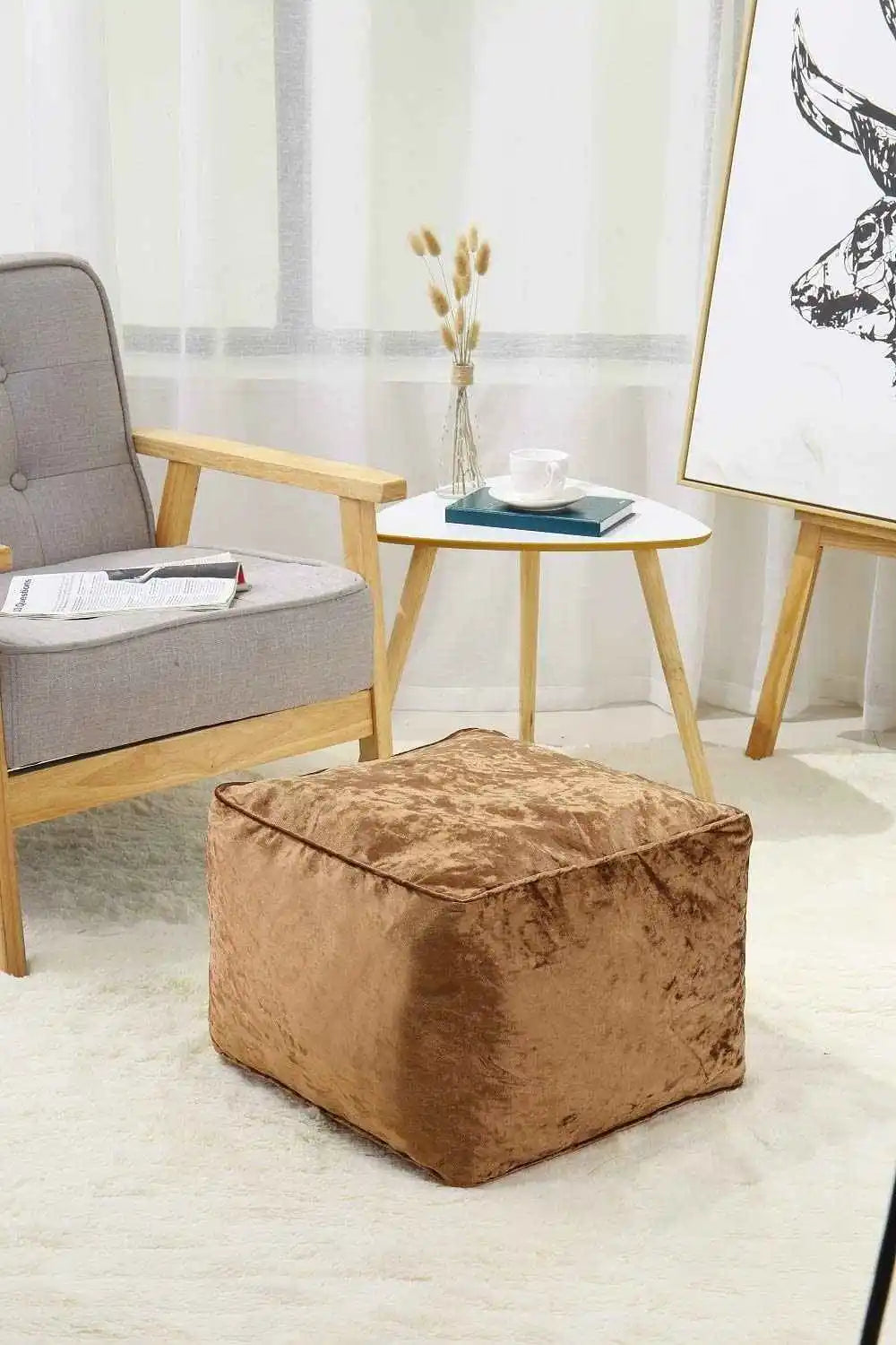 brown crushed velvet beans bag