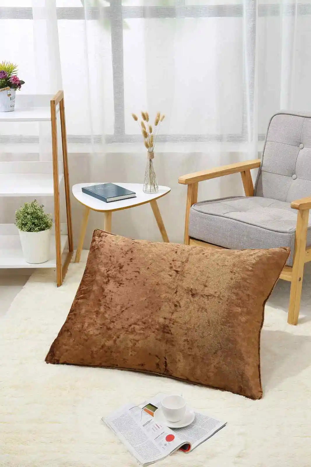 brown Crushed velvet cushion covers