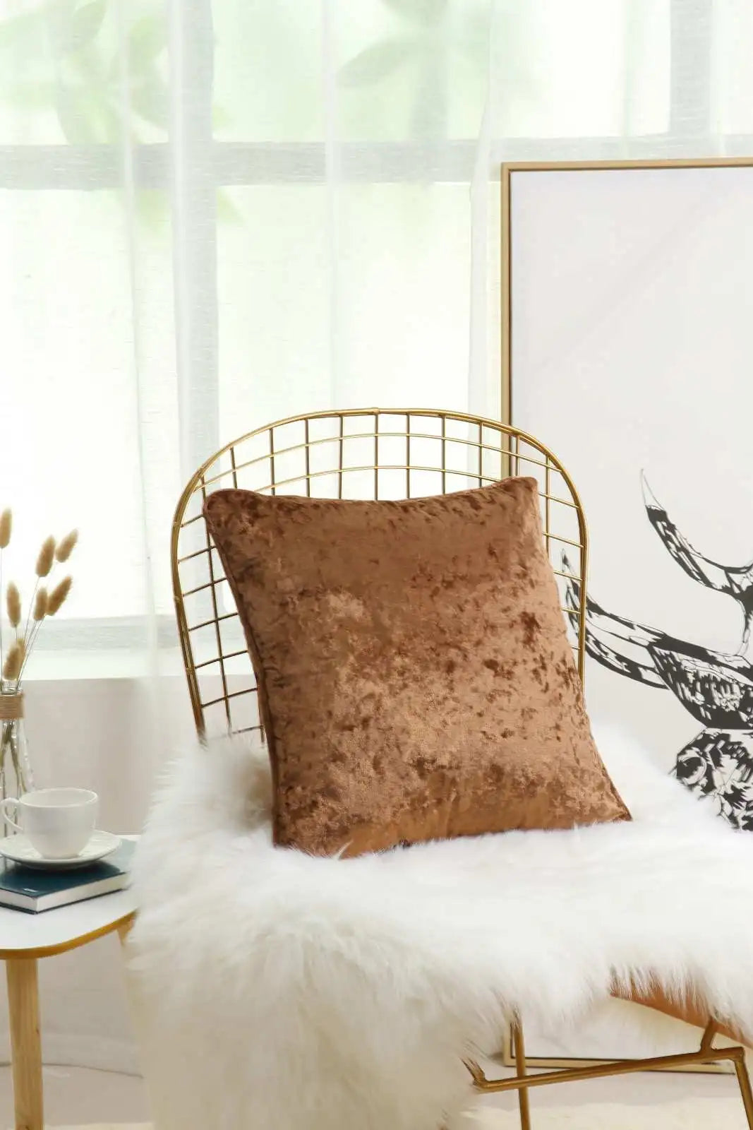 brown Crushed velvet cushion covers