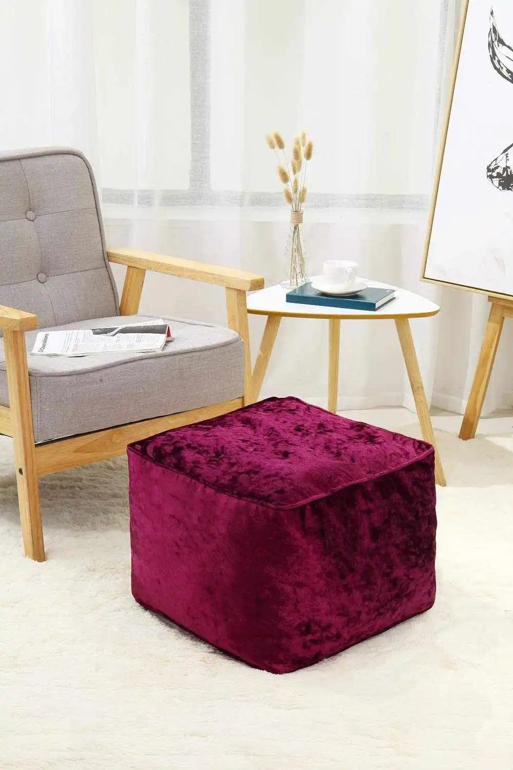 burgundy crushed velvet beans bag