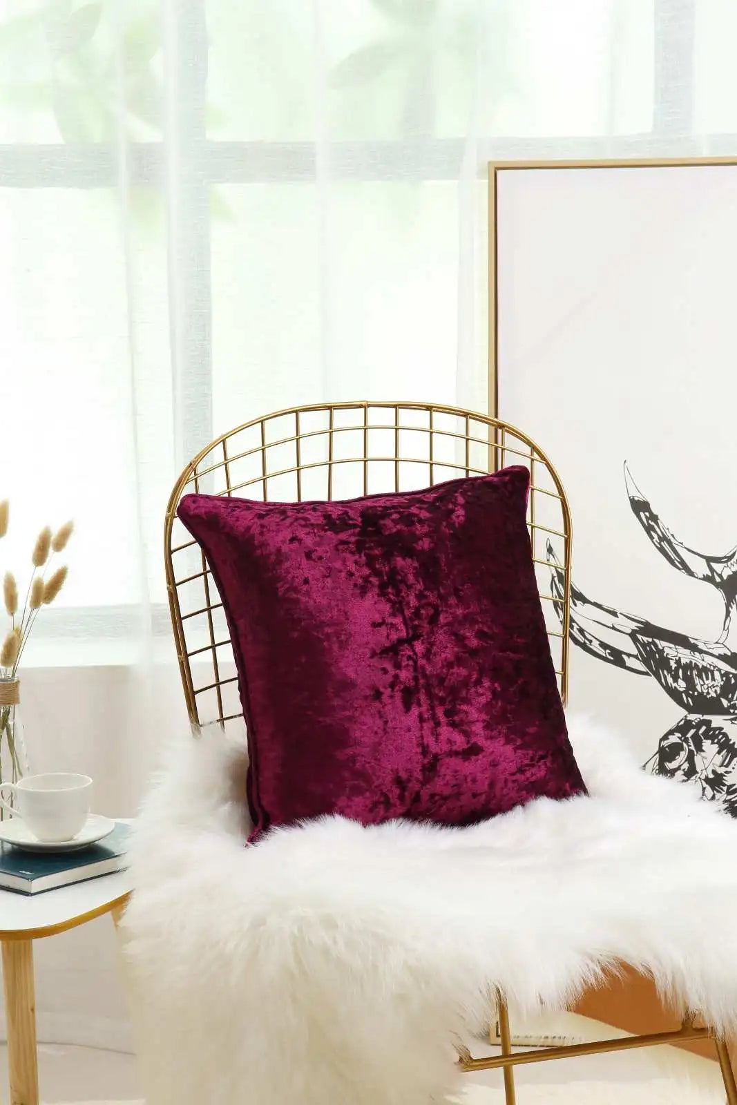 burgundy Crushed velvet cushion covers